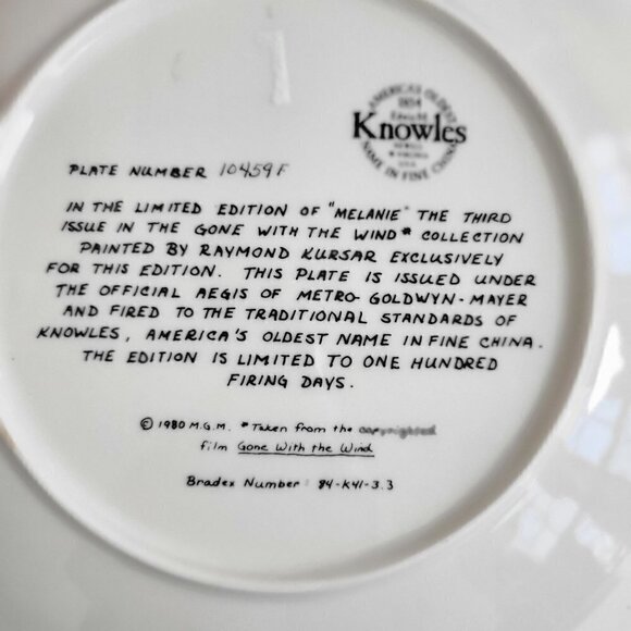 Gone with the Winds Melanie Collector's Plate - Picture 6 of 6